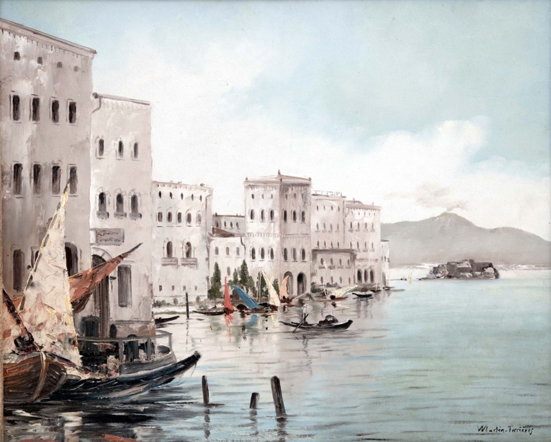 A Small Port with with Vesuvius on the Background by Jacques Martin-Ferrières - Image 4 of 8