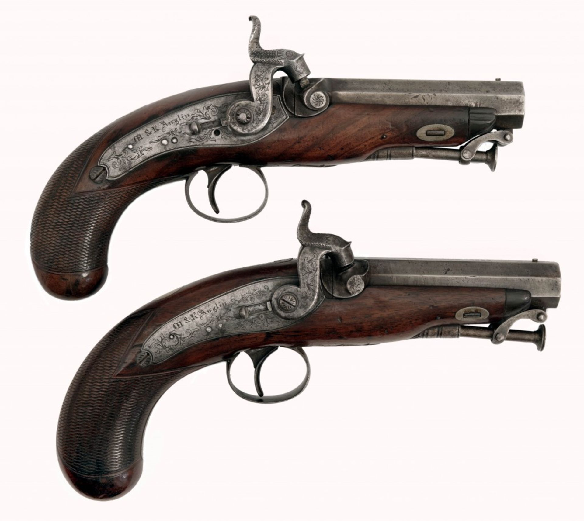 A Cased Pair of Percussion Pistols by M & R Anglin - Image 3 of 7