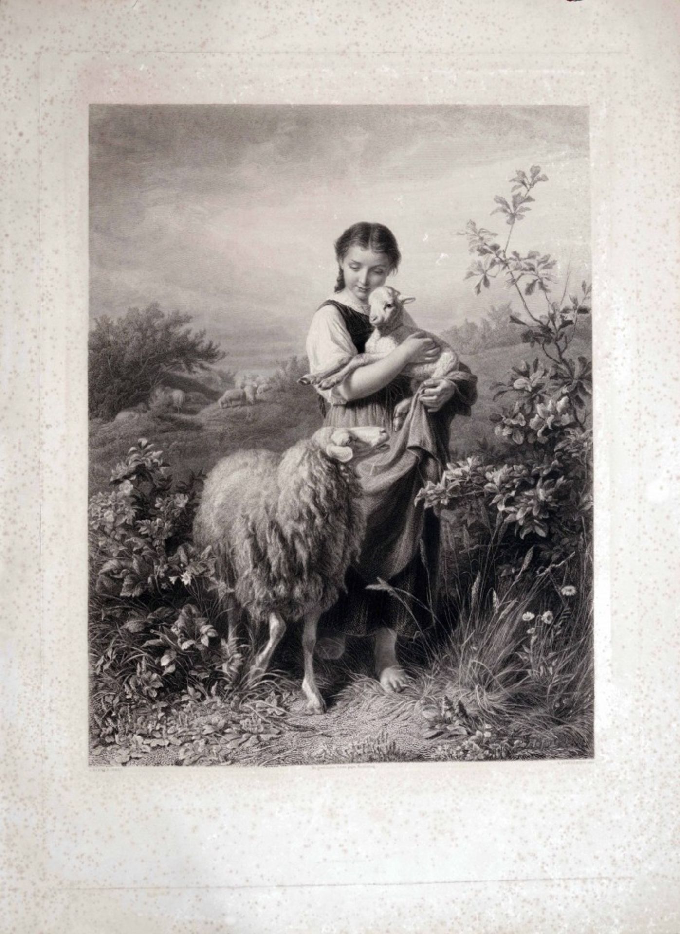 Mädchen mit Schafen nach Johann Baptist Hofner 
