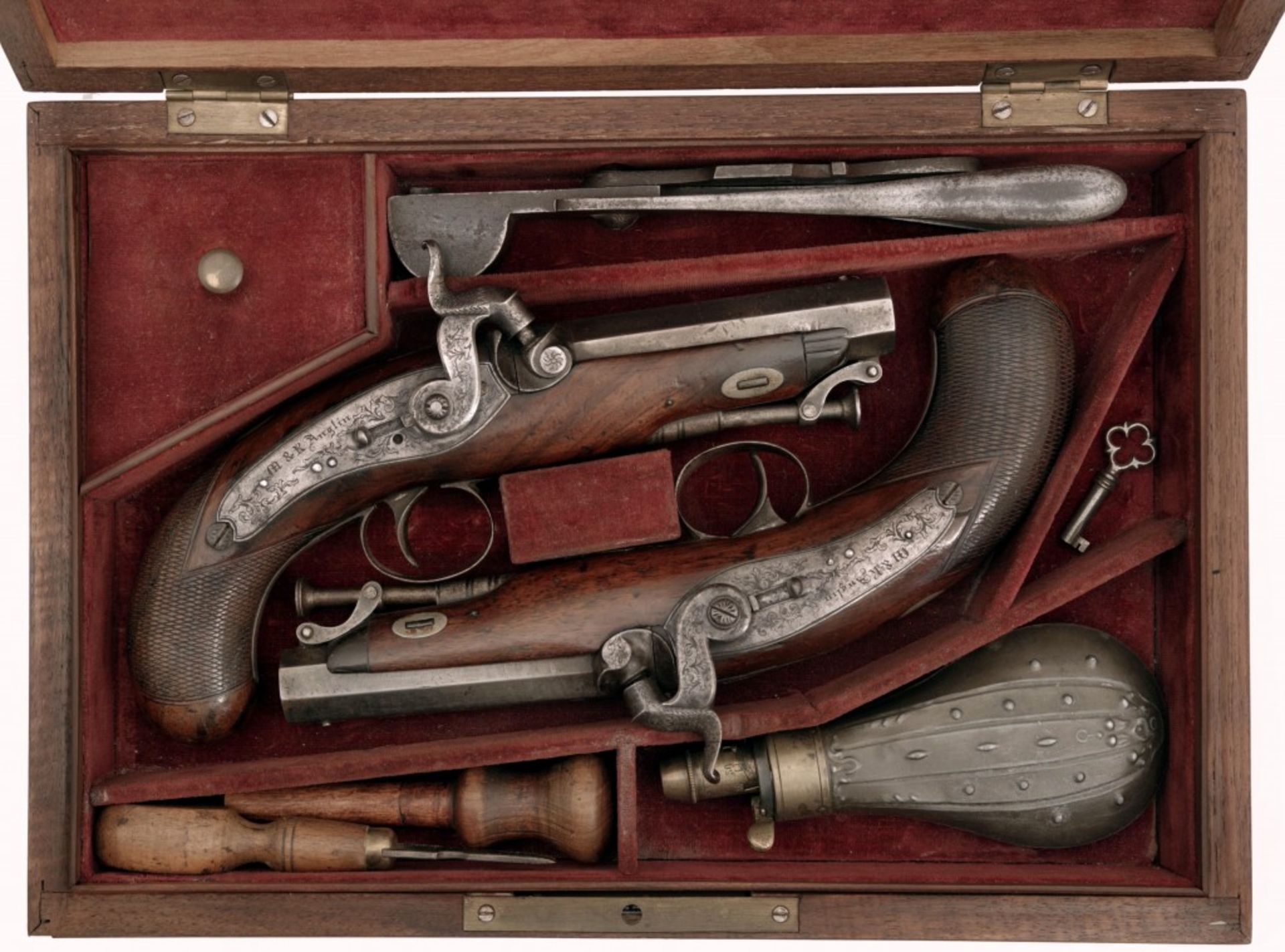 A Cased Pair of Percussion Pistols by M & R Anglin