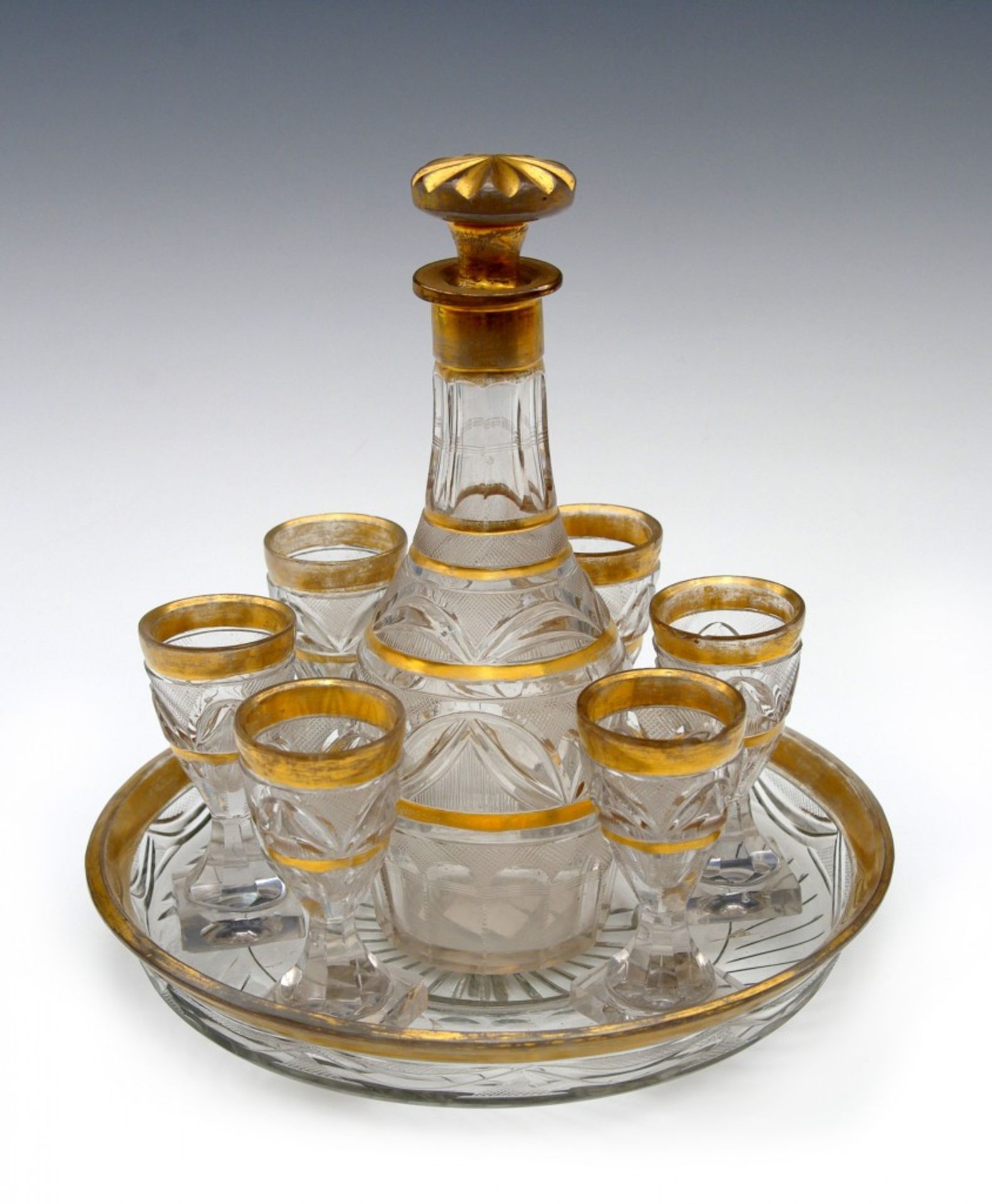 Carafe with Six Liqueur Glasses and Tray