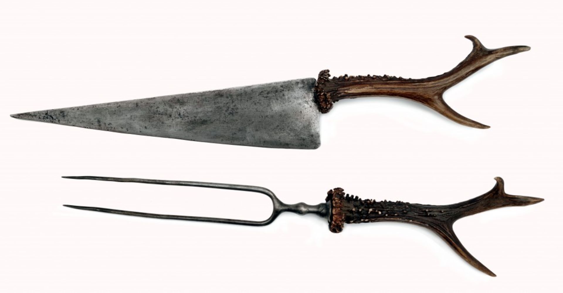 A Hunting Carving Cutlery with Deer Handles