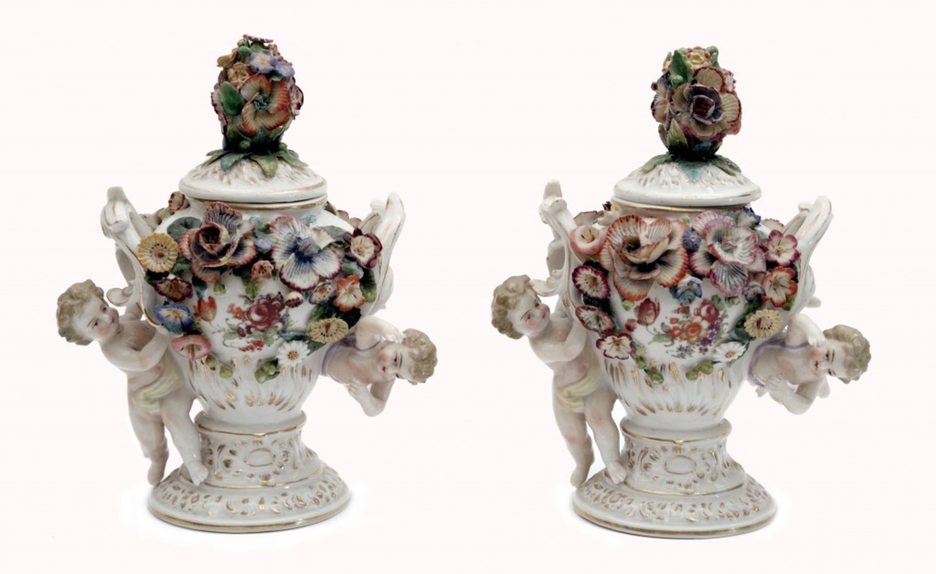 A Pair of Porcelain Covered Vases 