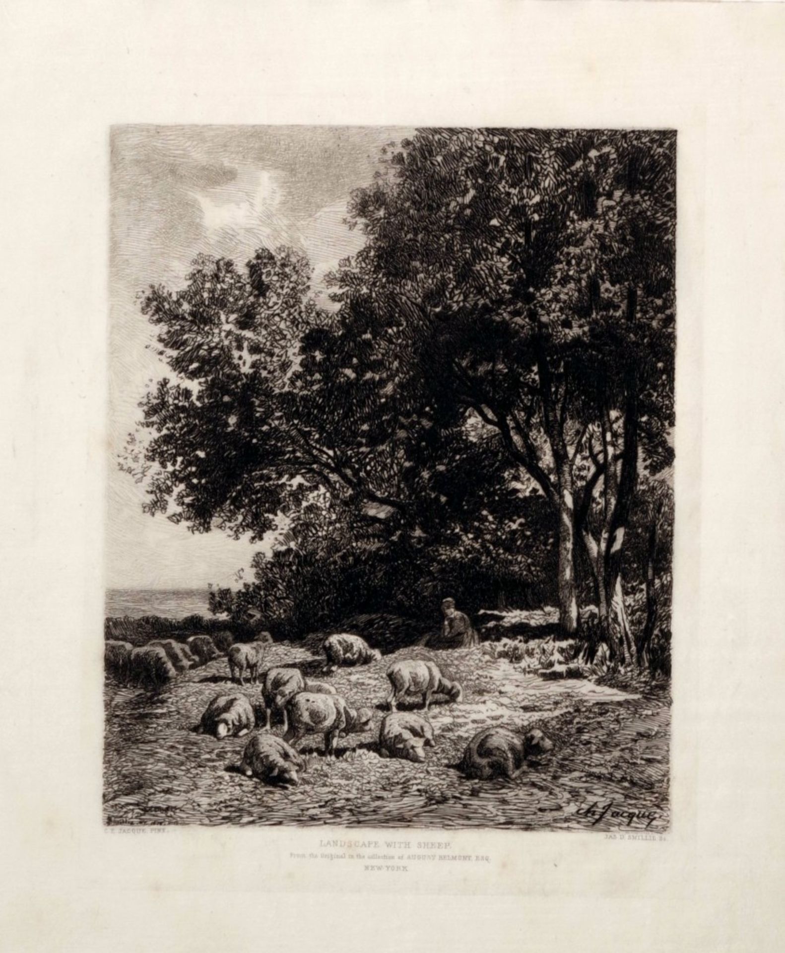 Landscape with Sheep by James David Smillie after Charles Jacque - Image 2 of 2