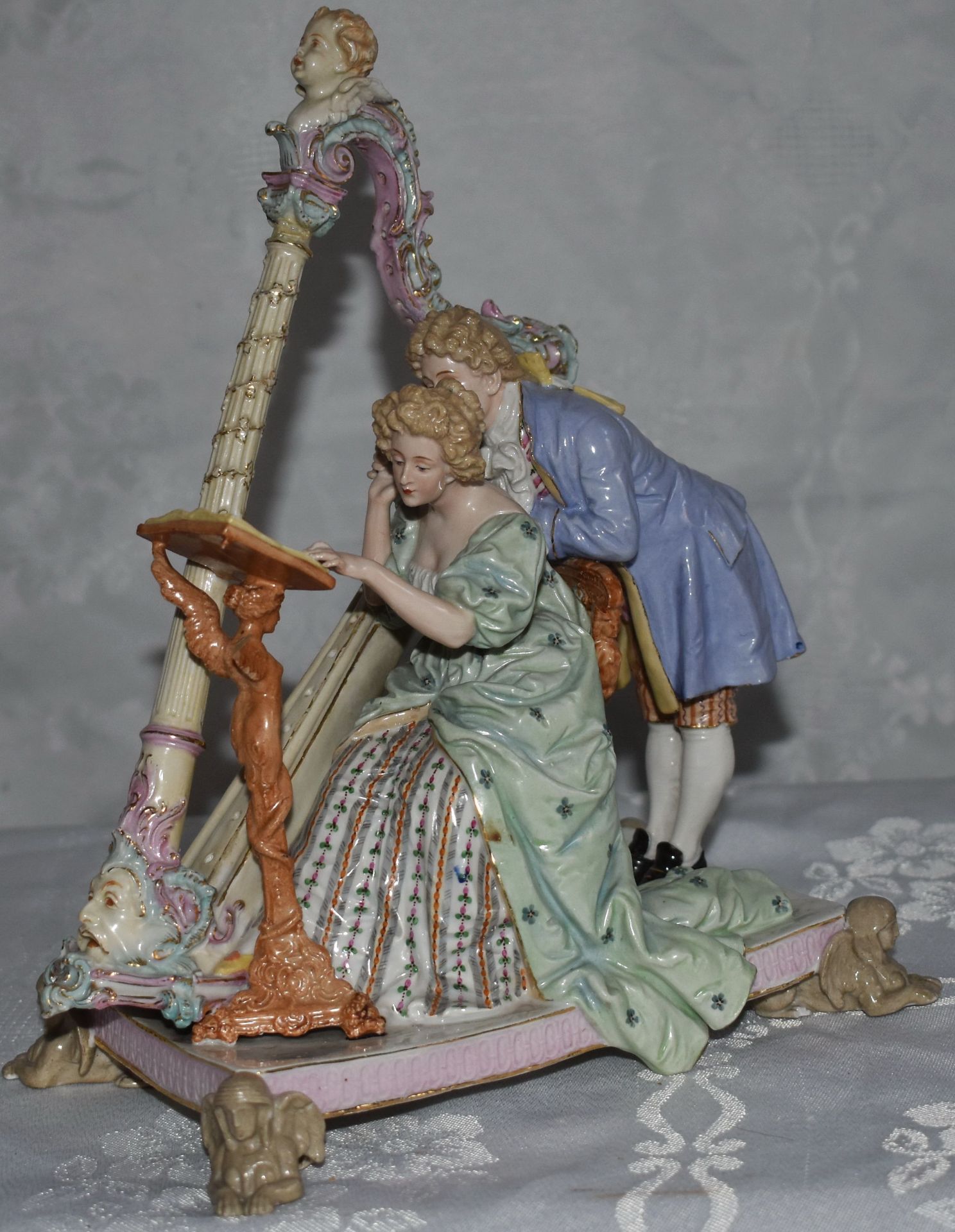 Porzellanfigur, "Die Harfenspielerin und der Kavalier"