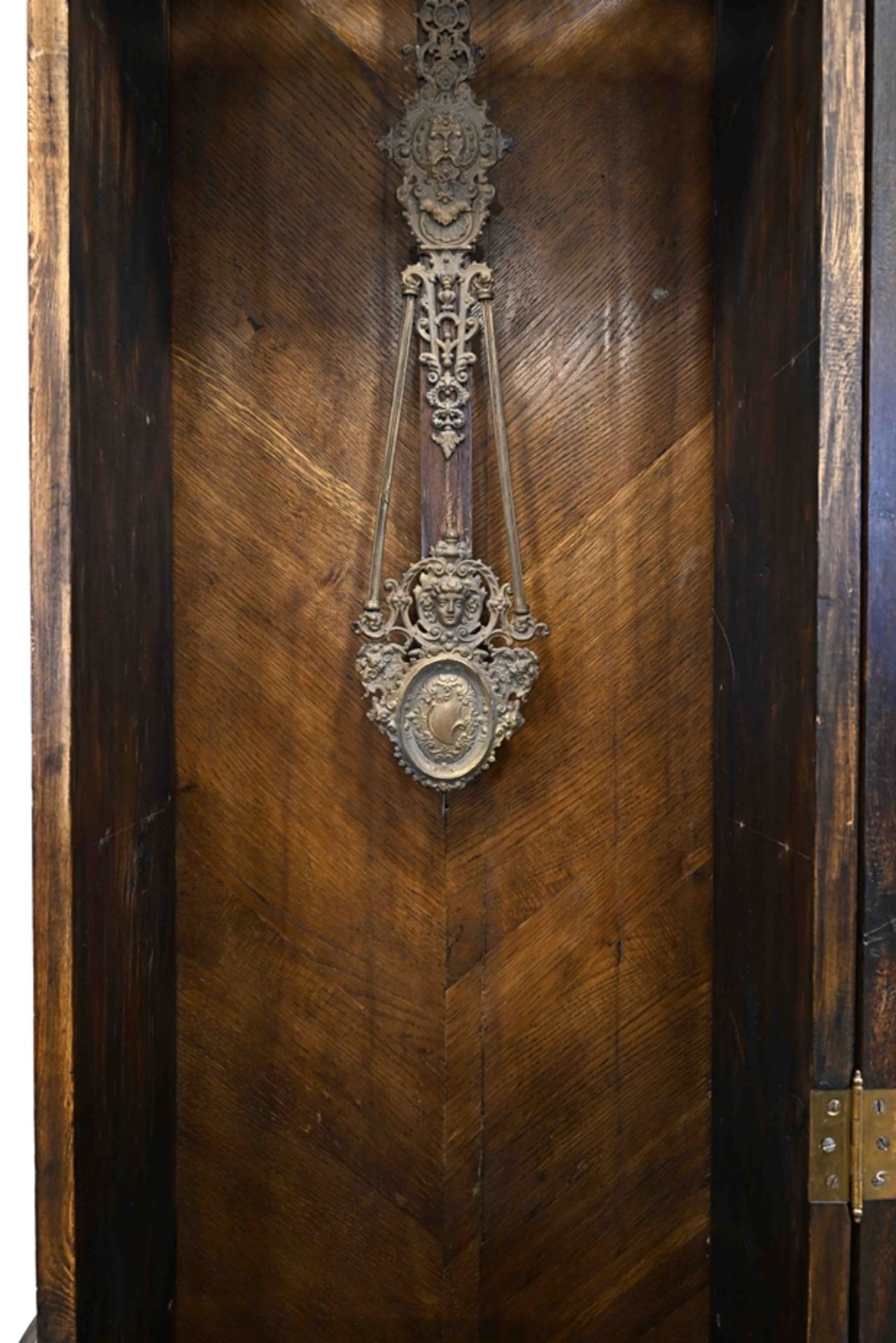 Grand grandfather clock from the Wilhelminian period around 1880/90, solid oak and veneered. Impres - Image 8 of 10