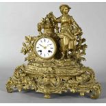 Figürliche Tisch Uhr, Deutsch um 1880, Weinkönigin als Bekrönung, Zinnguss bronziert, Höhe 37 cm, B