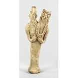 Doppelköpfiges Idol, Anatolien, Terrakotta, Mann und Frau, zwei Arme vor der Brust am Körper. Höhe