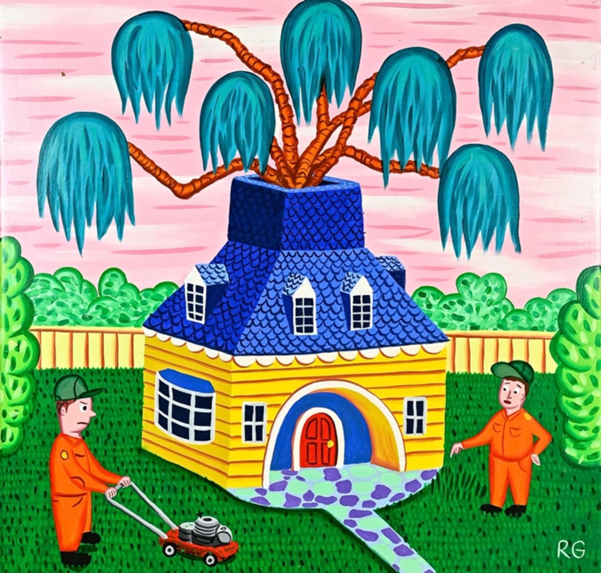 Greenblat, Rodney Alan (1960 San Francisco), "Weeping House, Palm", acrylic on cardboard, 74 x 74 c