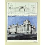Christo und Jeanne Cloude 1935 Gabrowo - 2020 Neu York) "Verhüllter Reichstag", Lithographie, 58 x