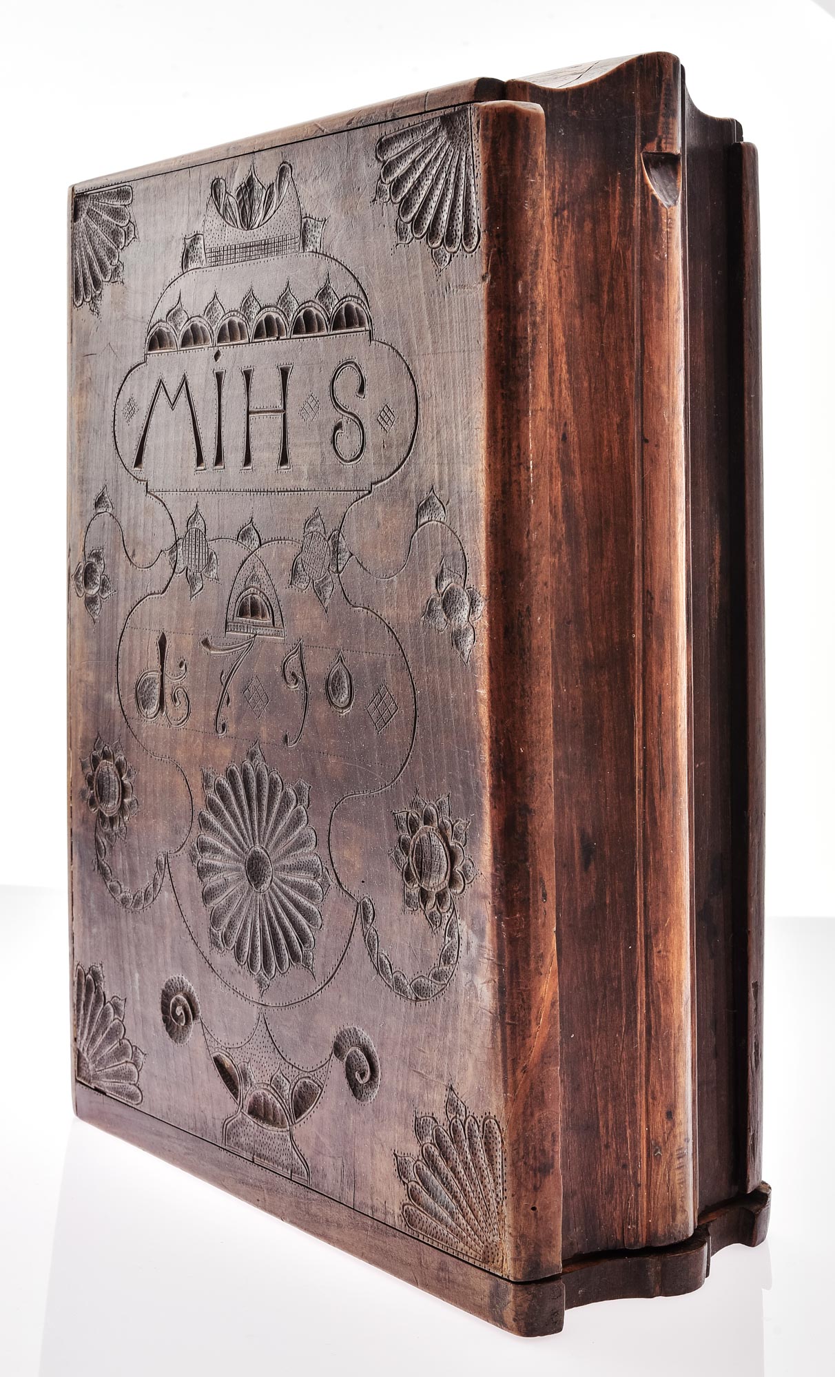 Volume - Book case, probably Swiss, dated 1790. With monogram 'MIH S'. Cherry wood. Front cover orn - Image 2 of 9