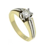 Damen Brillantring, um 1970, in der Mitte ein Brilliant, 0,60 ct, 14 kt Gelbgold, Gew. 6,5 g, Gr. 6