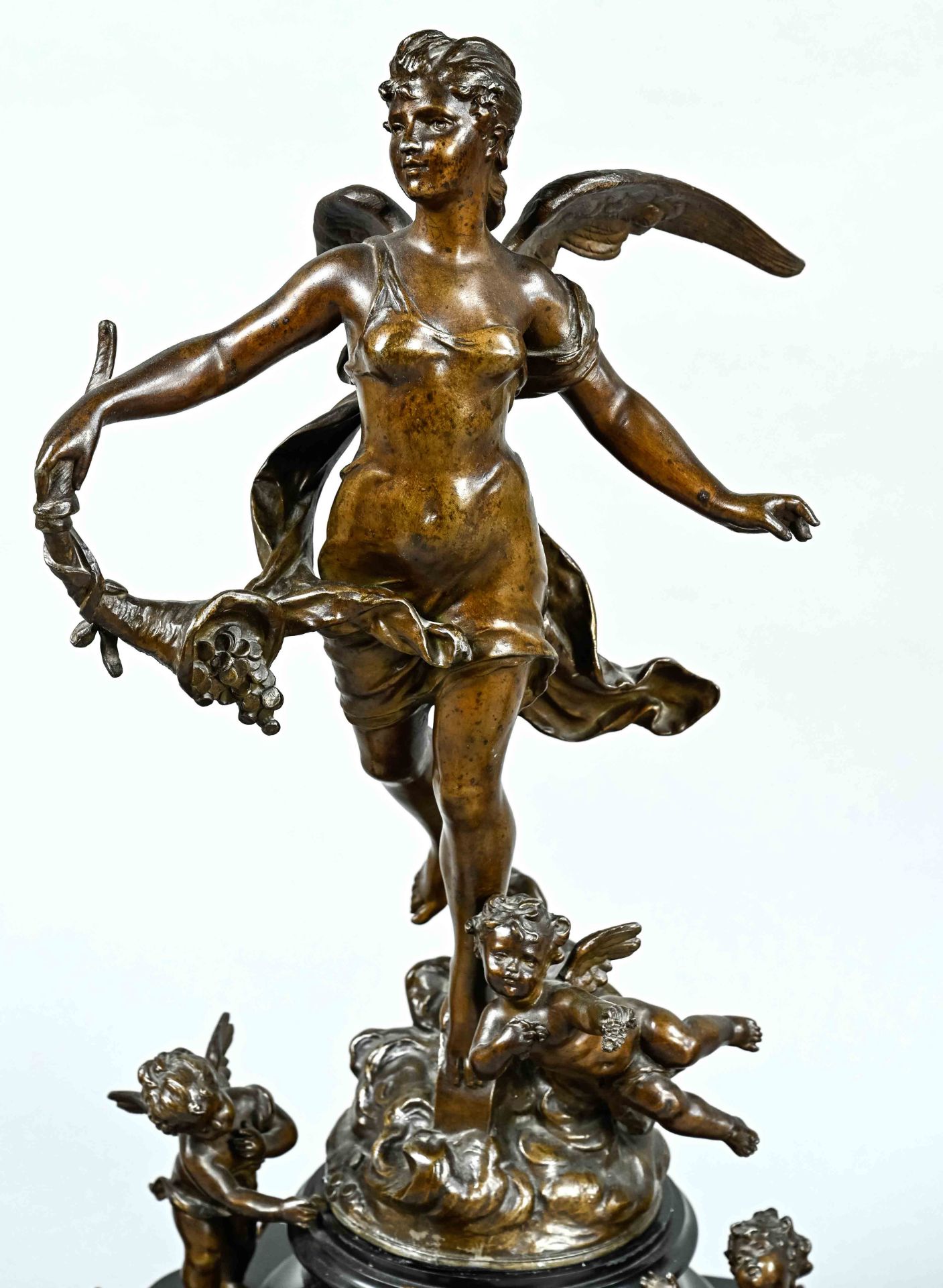 Fireplace clock with side plate, German circa 1860, bronzed zinc cast, plastic figure, as angel wit - Image 5 of 5