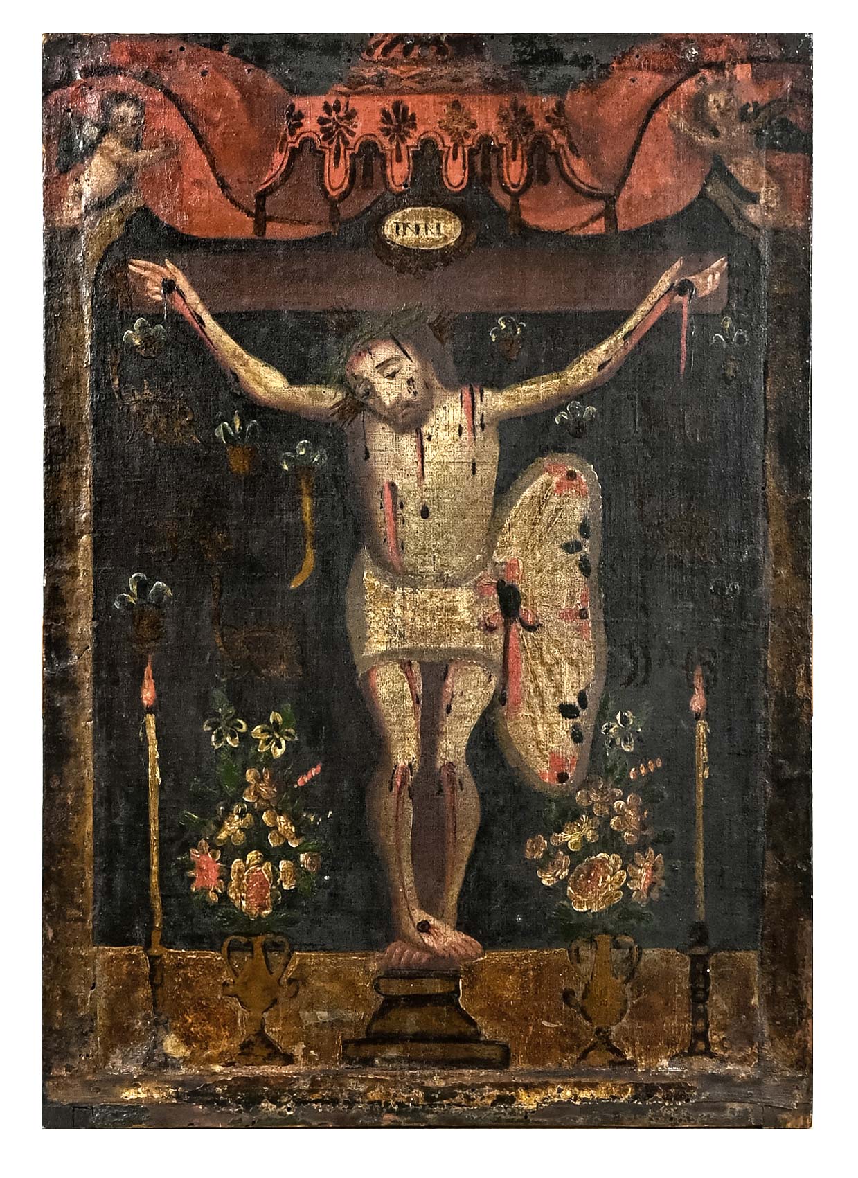 Sacred image, Romania c. 1800, "Christ on the Cross", oil on canvas, 55 x 38.5 cm