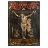 Heiligen Bild, Rumänien um 1800, "Christus am Kreuz", Öl auf Lwd., 55 x 38,5 cm