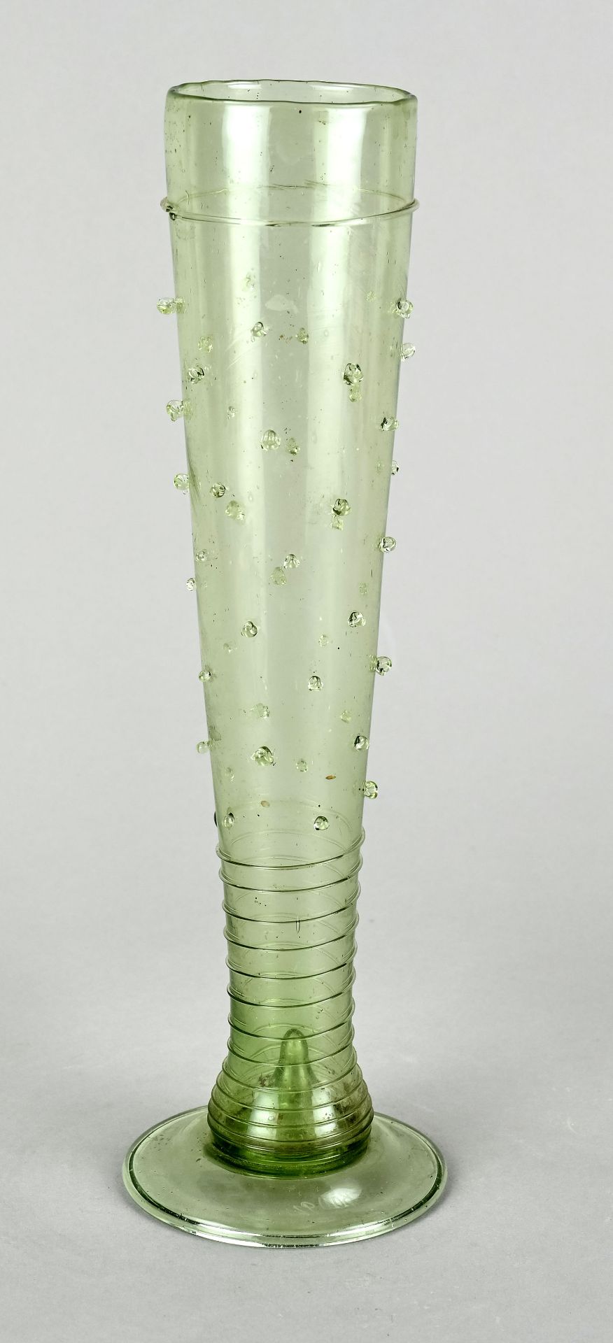 Glass, Germany/Austria, 19th century, "Noppenglas", light green glass, B.O.N?, 92 signed, height 32