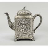 Kaffeekanne, Deutschland um 1900, Silber 800 punziert, plastischer Dekor mit Engeln und Blumenranke