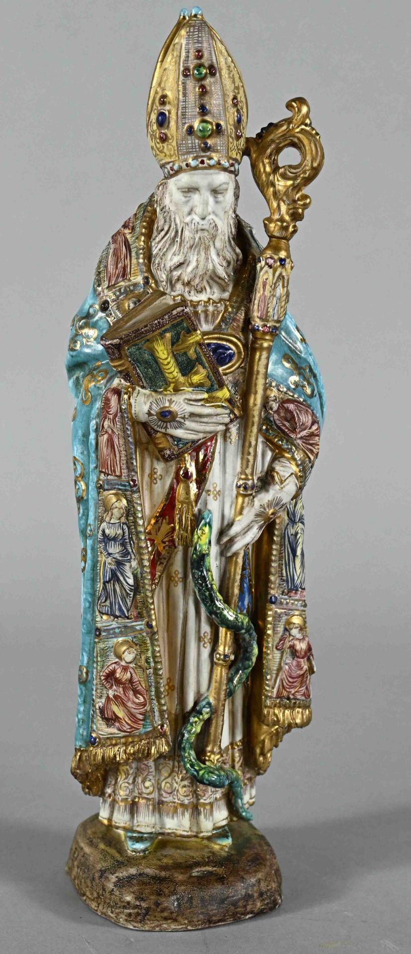 Prof. Pattarino, Eugenio (1885 - 1971 Italy), "Saint Nicholas", ceramic figure, colored, gold paint