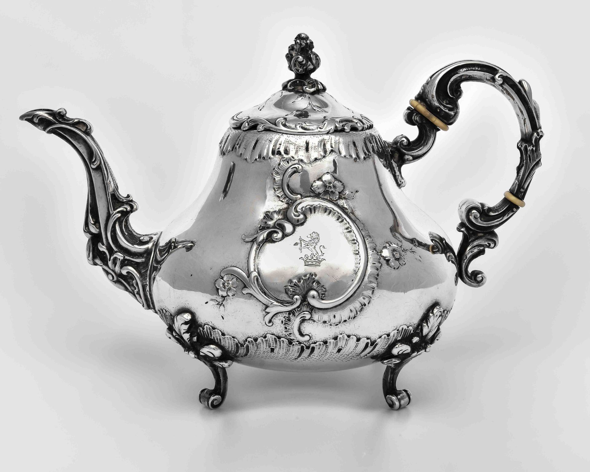 Coffee and tea service, Austria circa 1870, silver finely chased, Hauptmann Vienna master mark with