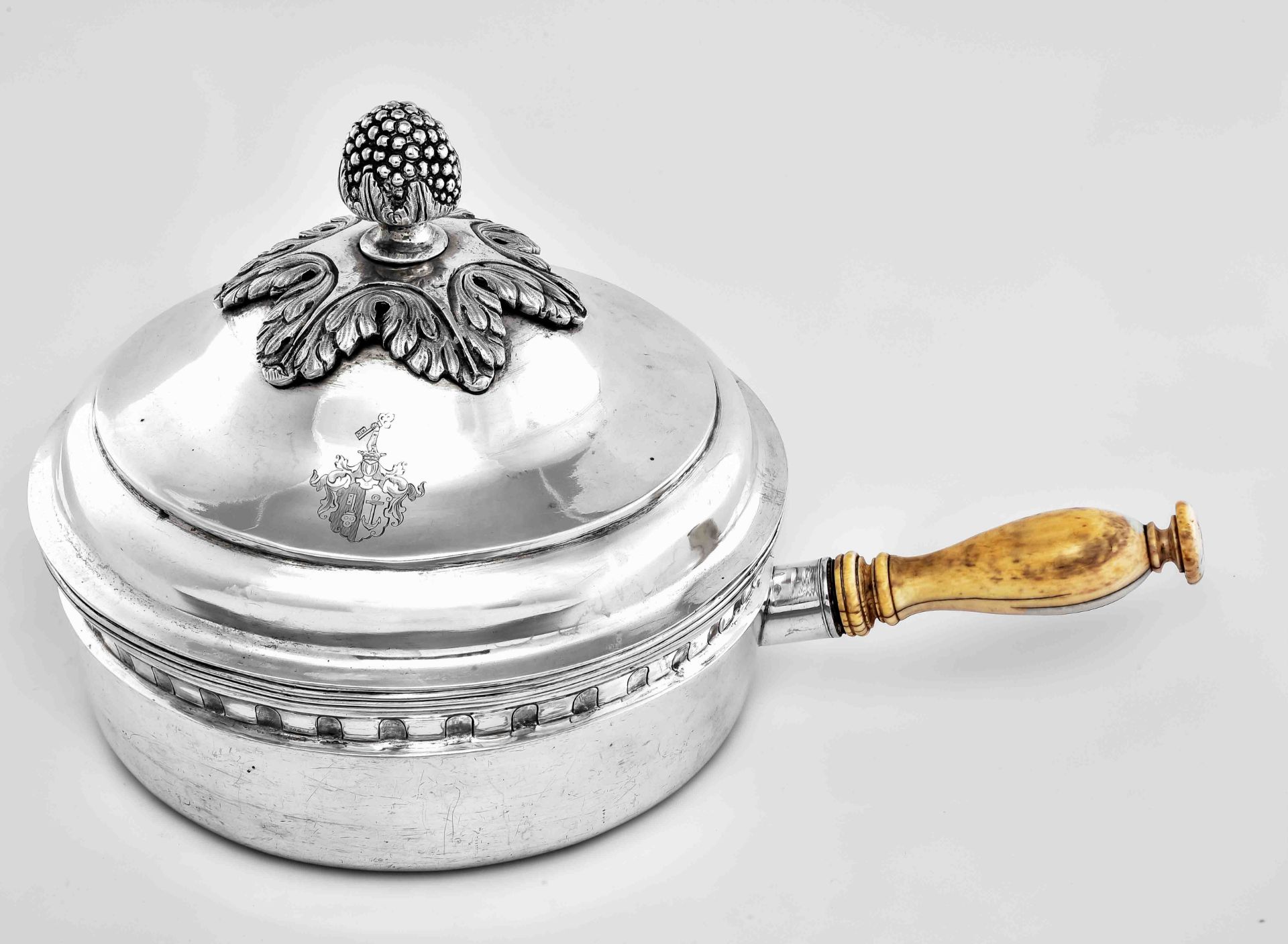 Large silver casserole, Germany, 18th century, silver, tremulier mark, master mark "H.M", crossed a