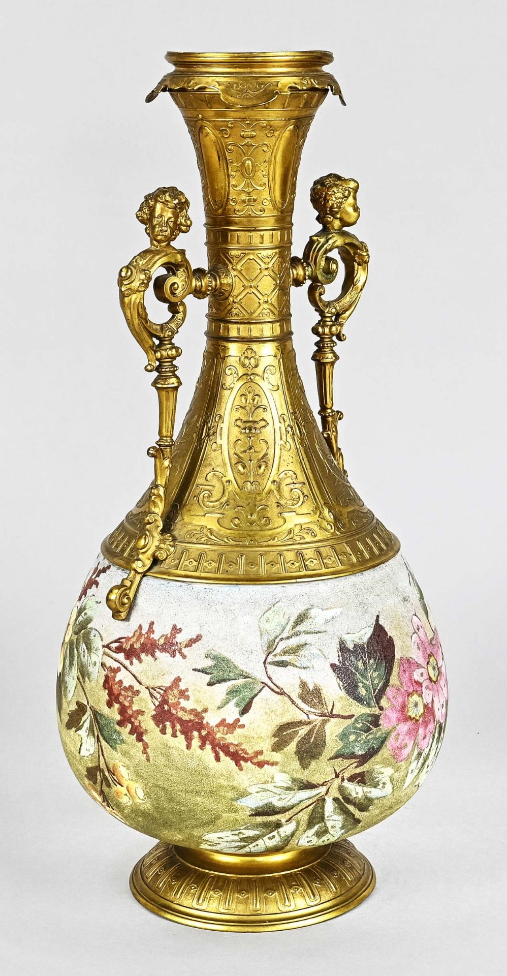 Mehlem, Franz Anton (1838 - 1931), large very decorative vase, stoneware with brass, painted, insid - Image 3 of 4