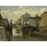 Unbekannter Maler, Deutschland um 1910, "Berlin, Jungfernbrücke", schöne Ansicht mit Personen, Öl a