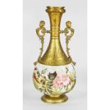 Mehlem, Franz Anton (1838 - 1931), große sehr dekorative Vase, Steingut mit Messing, bemalt, in der