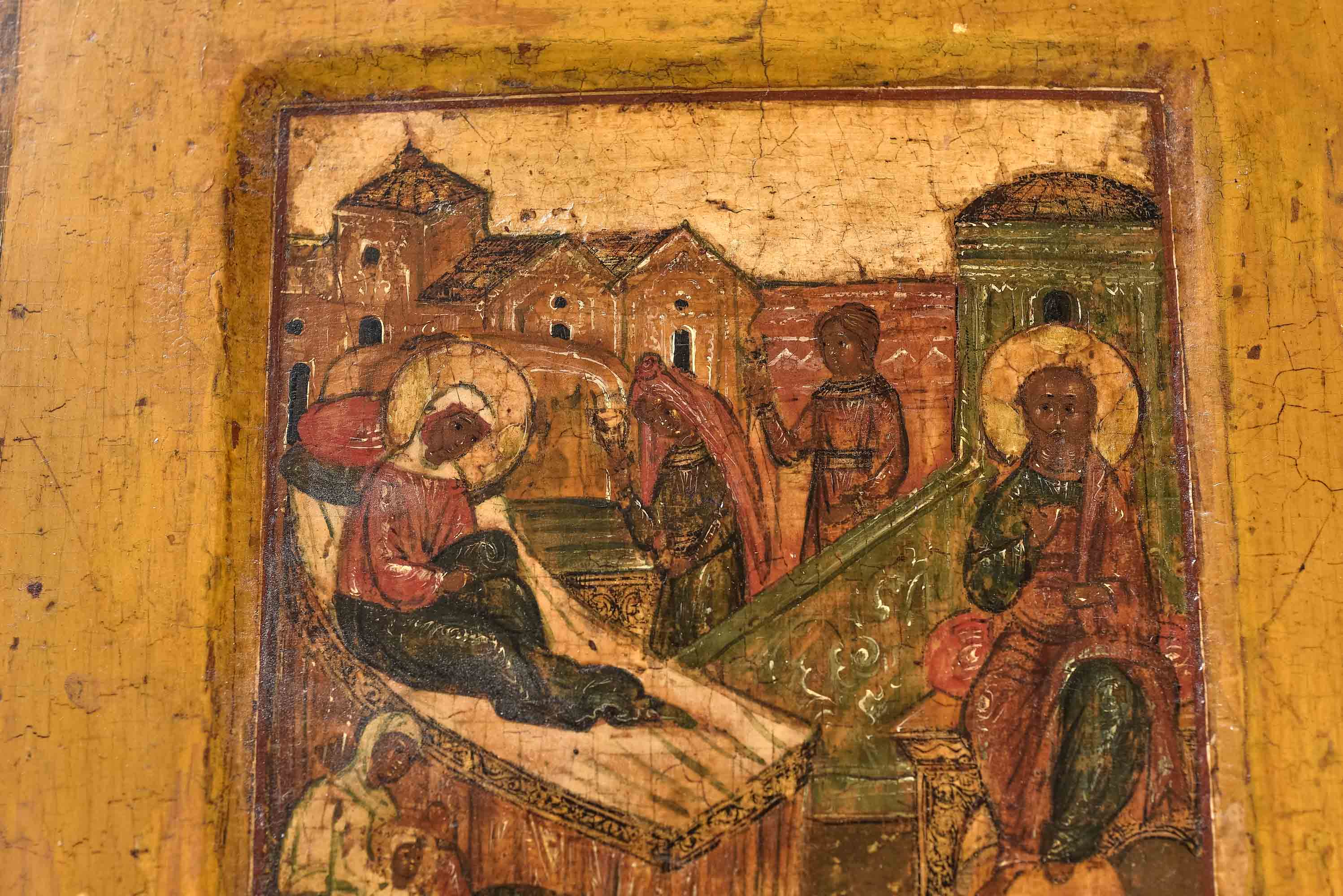 Ikone, Russland, 17./18. Jh., "Christis Geburt", feine gut erhaltene Ikone, Holz, auf Kreidegrund,  - Bild 4 aus 4
