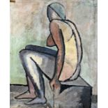 Ukrainischer Maler, um 1970, "Sitzende Frau", Öl auf Lwd., 99 x 80 cm,