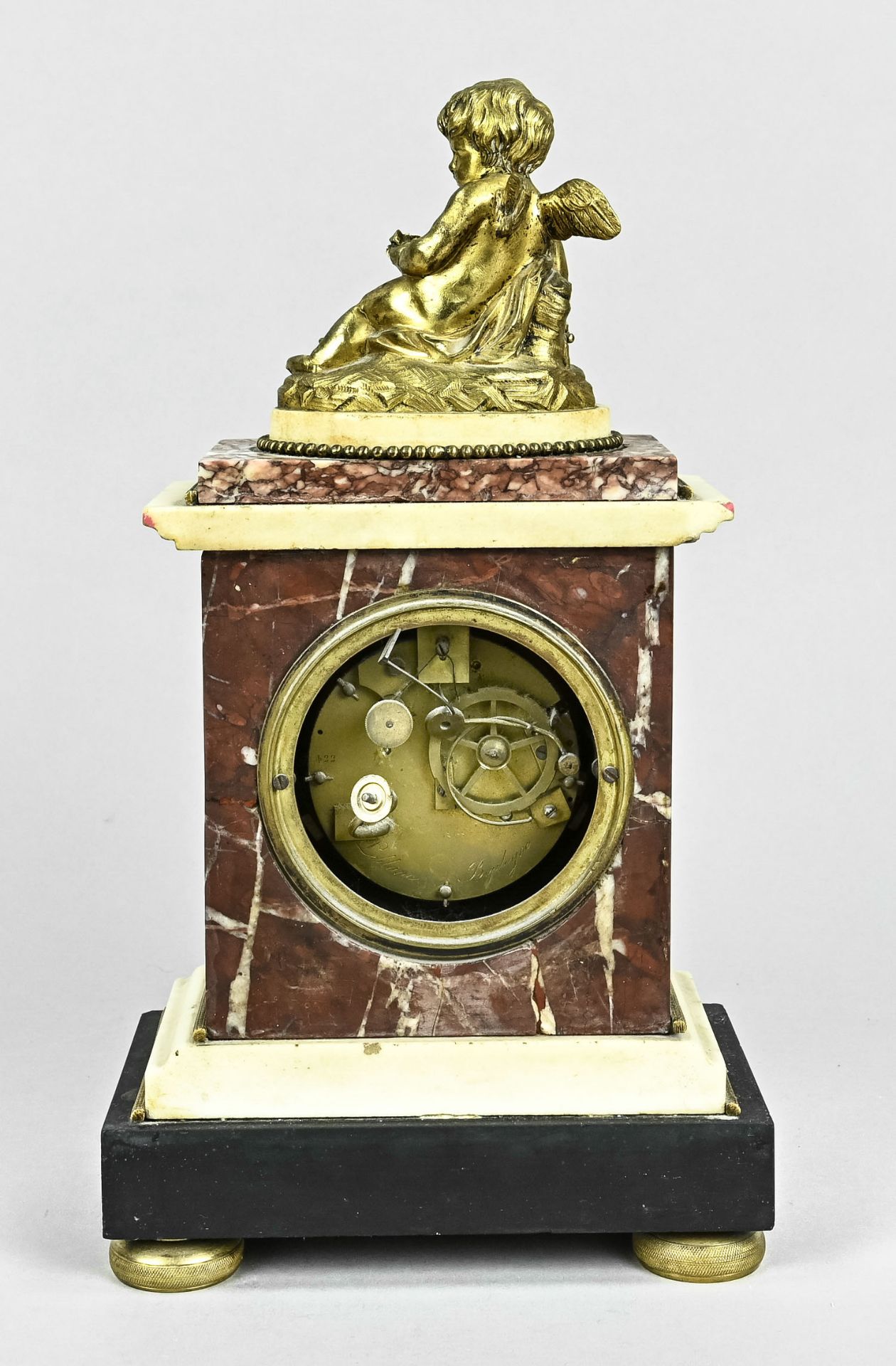 Fireplace clock, France circa 1830, crowned with fire gilded bronze, depicting an angel, striking m - Image 2 of 3