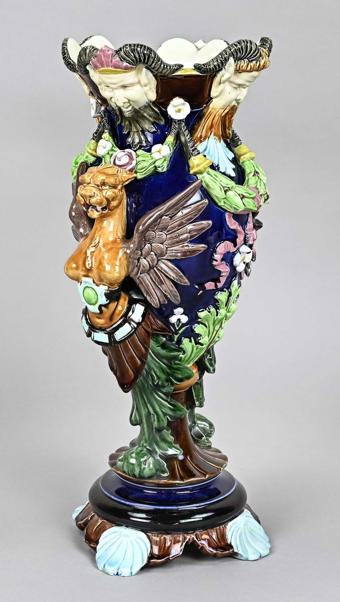 Large magnificent majolica vase, Italy, 19th century, on the bottom a press mark, press no. 1520, m - Image 2 of 5