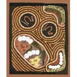 Armstrong, Christine - Aboriginal Art Dot-Painting, dekoriert mit diversen Gemüsen und andern Objek