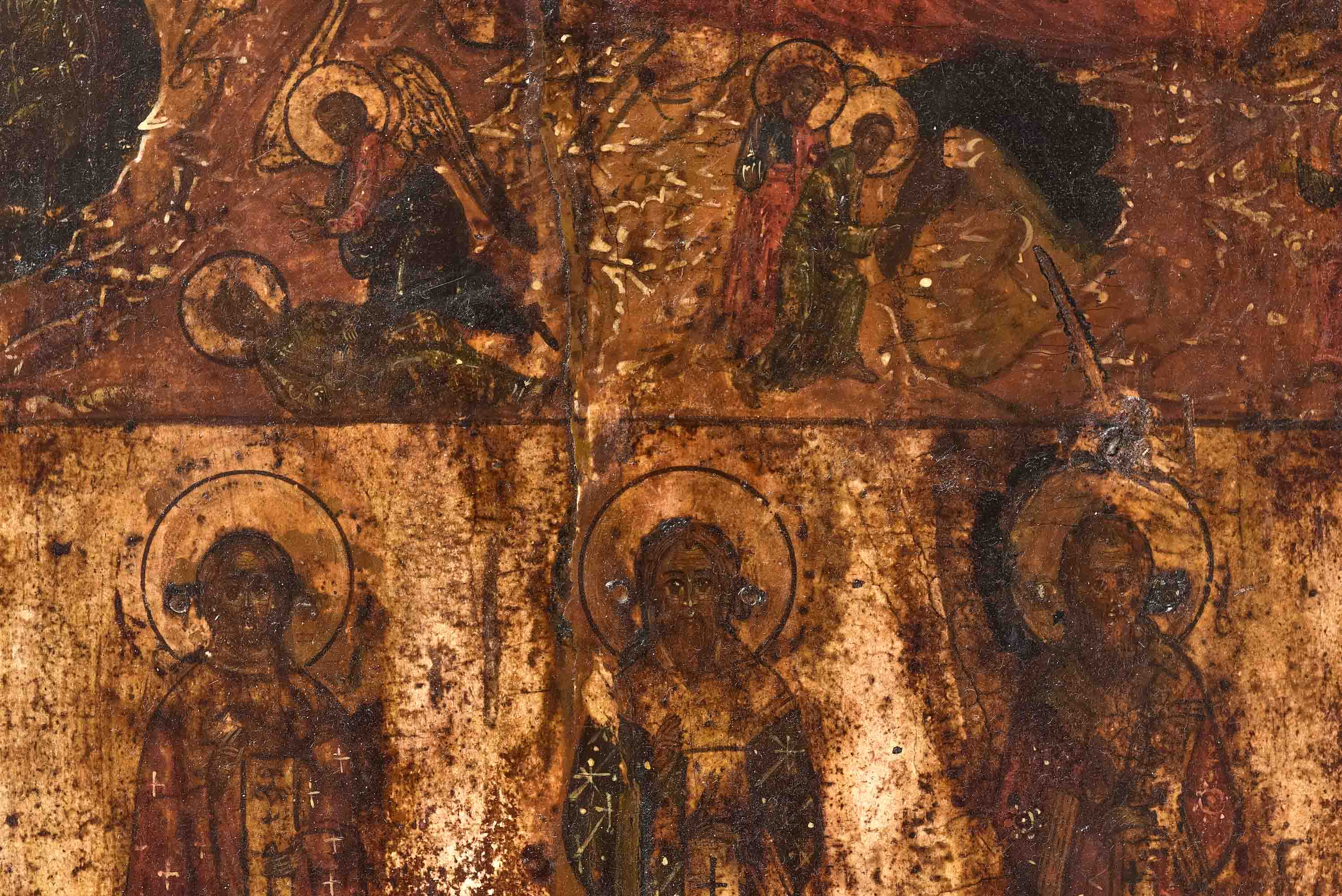 Icon, Russia, 16th/17th century, "God the Father in the Heavenly Carriage and 3 Saints", wood, egg  - Image 4 of 4