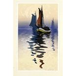 Droege, Oscar (1898 - 1982), "Fischerboote", Siebdruck, Blattgröße 42 x 27 cm, Bildgröße 40 x 23,5