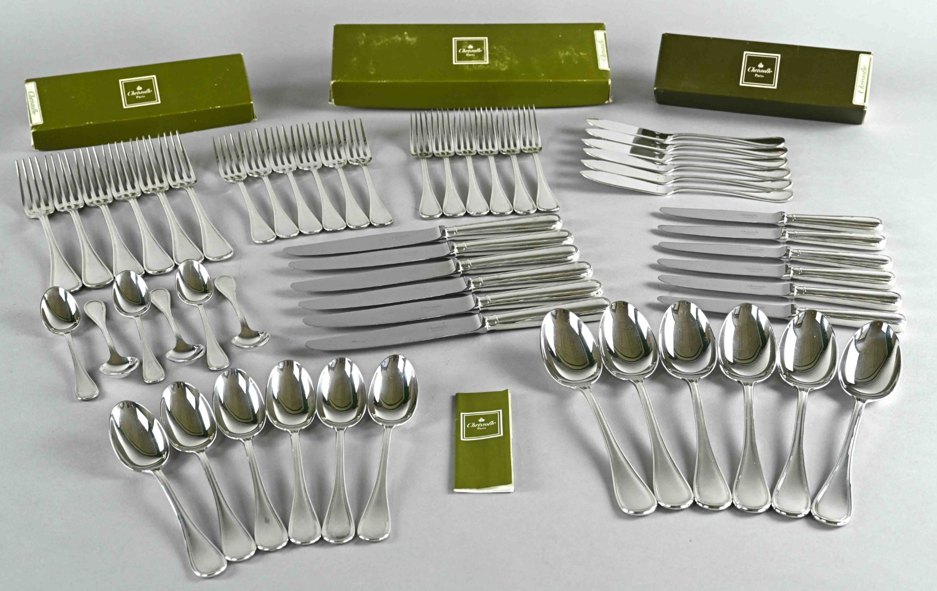 Extensive cutlery set, Christofle, France/Paris, for 6 persons, menu cutlery (spoons, forks, knives