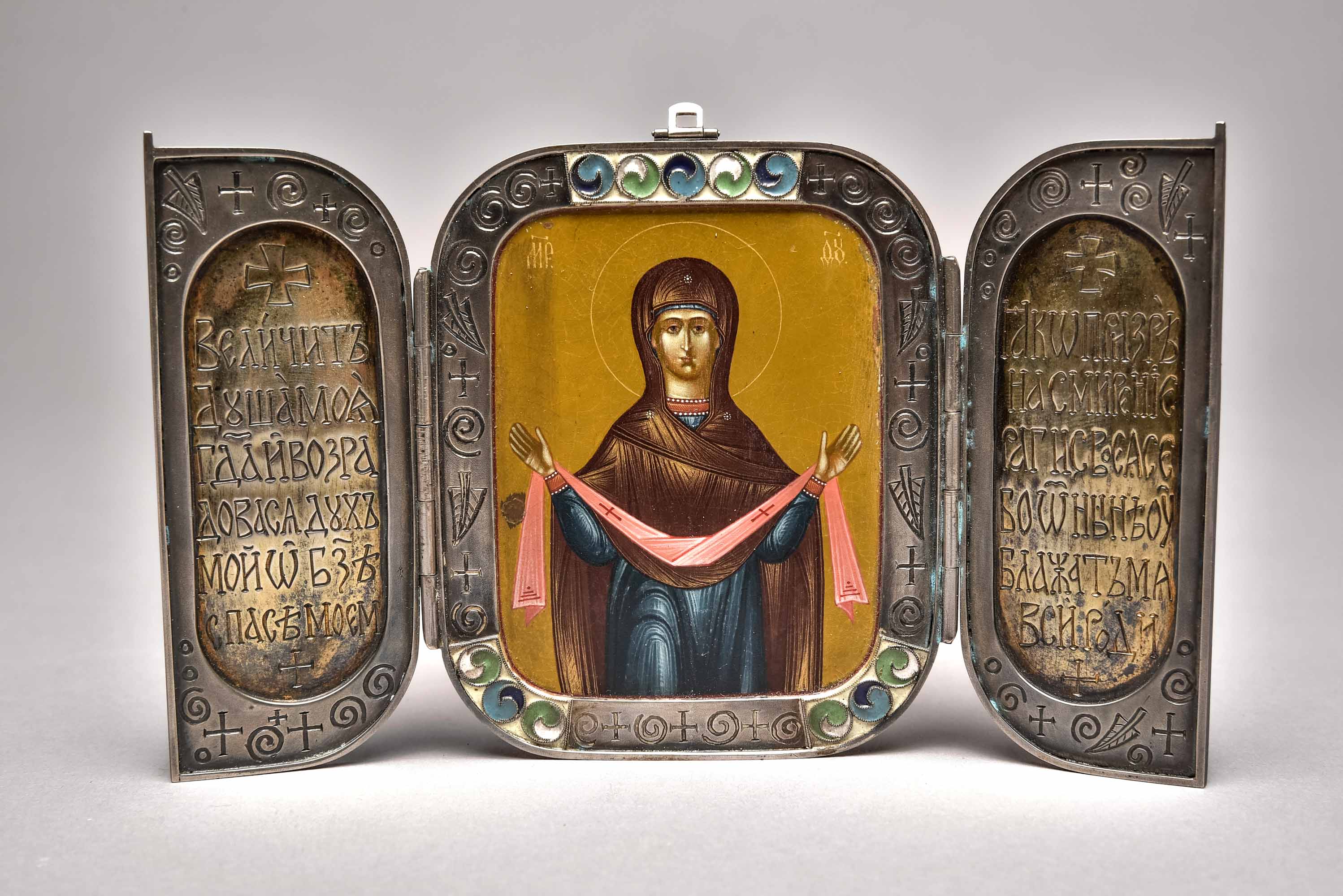 Silver icon, Russia, c. 1900, "Mary as intercessor", silver, 84 hallmarked, master's mark "O.C.E.I"