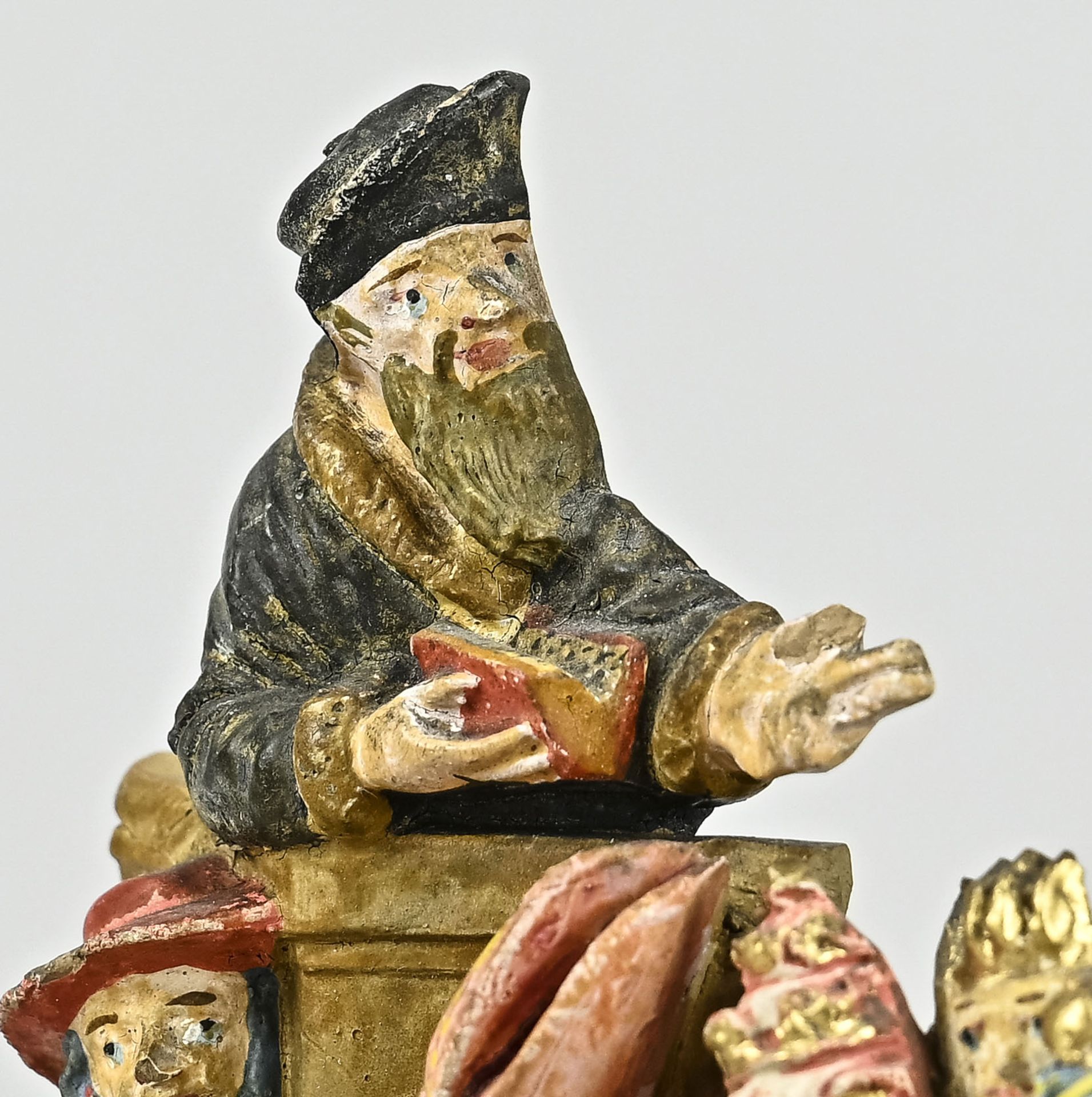 Zizenhausen figure, Basel, 19th century, "Totentanz" (Dance of Death), colored clay, "Der Prediger  - Image 2 of 4