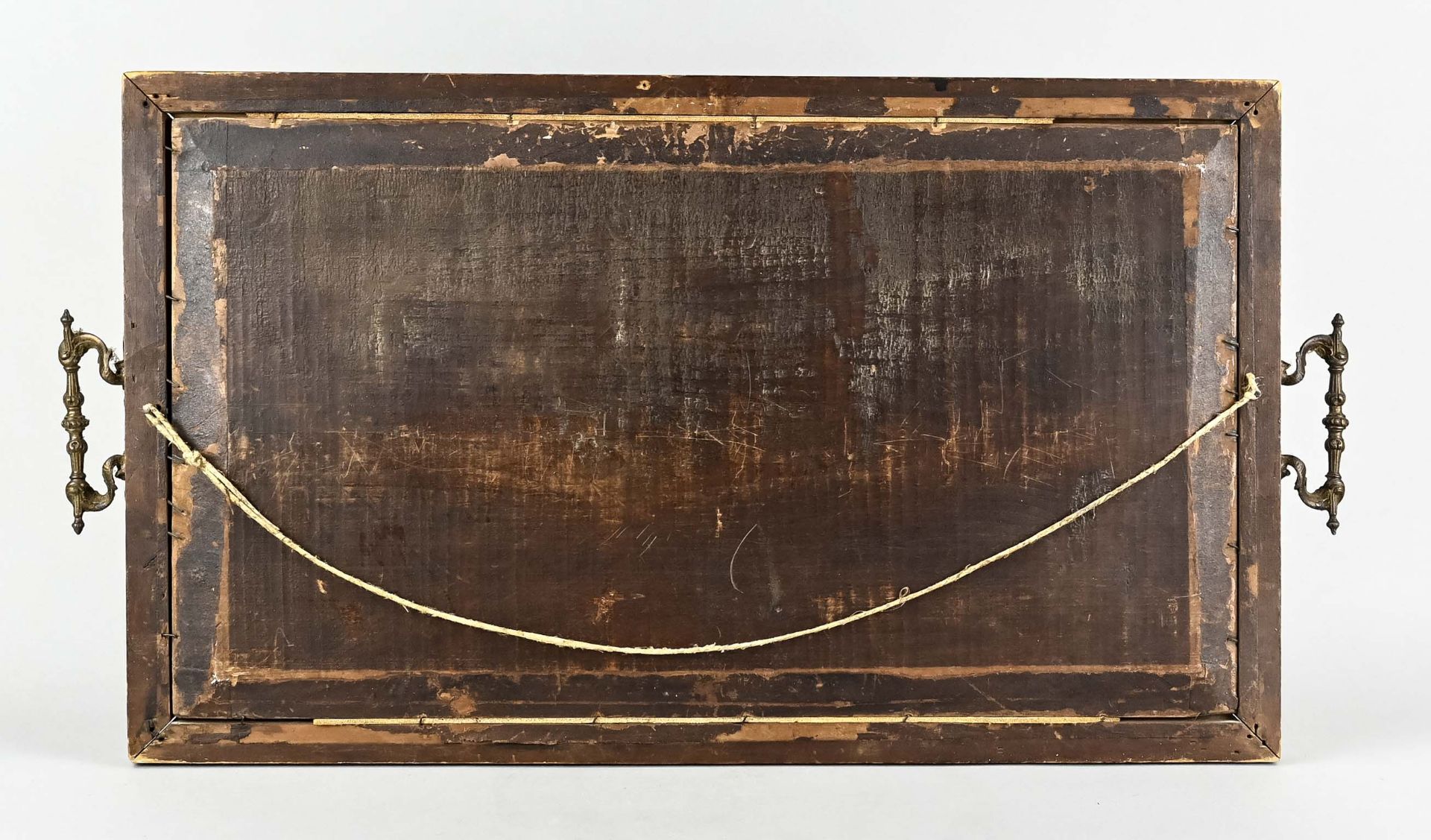 Large wooden tray, carved, sculptural metal handles, 60 x 35 cm - Image 3 of 4