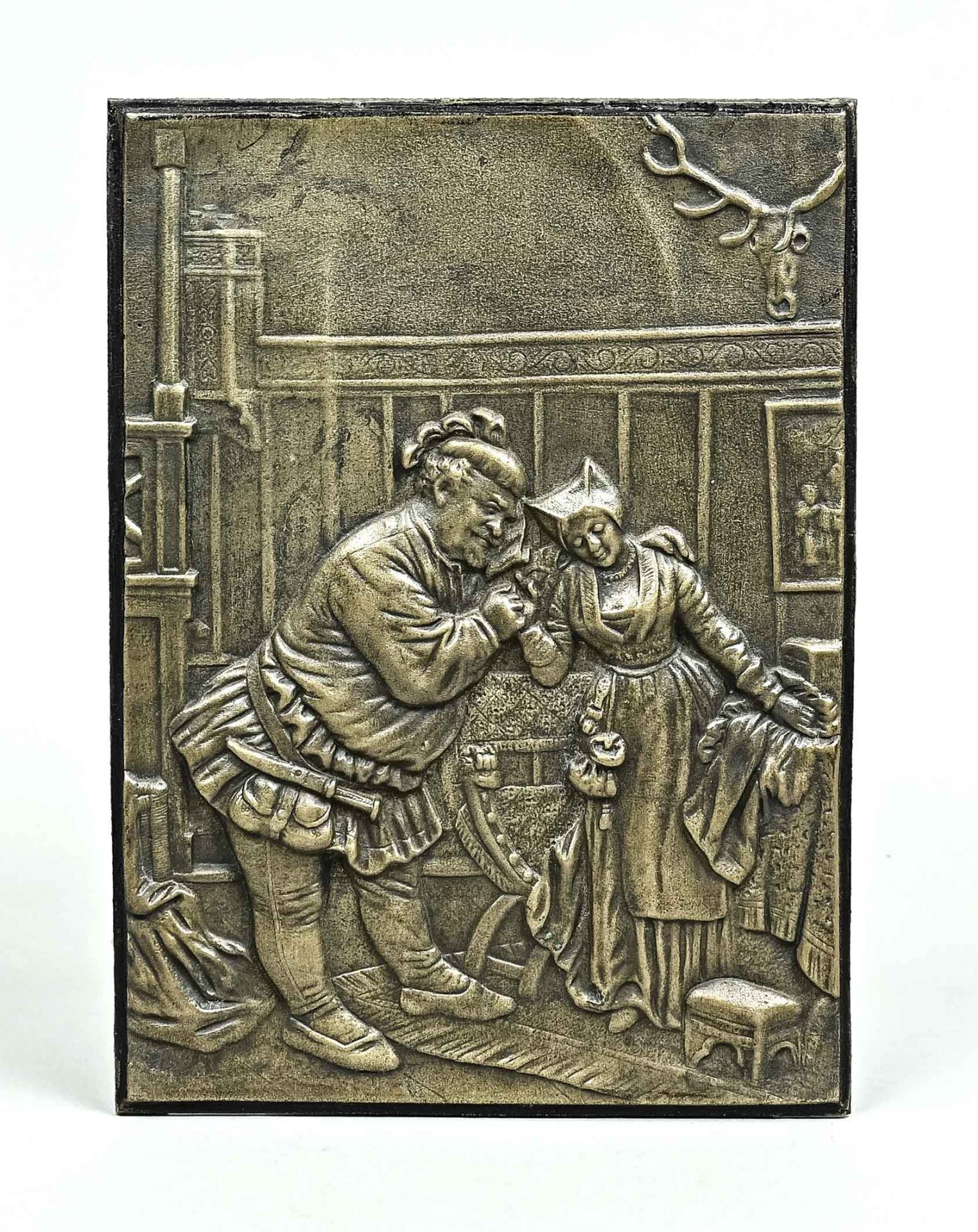 Bronze relief, "Falstaff and His Miss", bronze 21 x 15