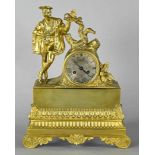 Tolle figürliche Kaminuhr, Frankreich um 1830/40, Bronze, feuervergoldet, figürliche Uhr mit jungem