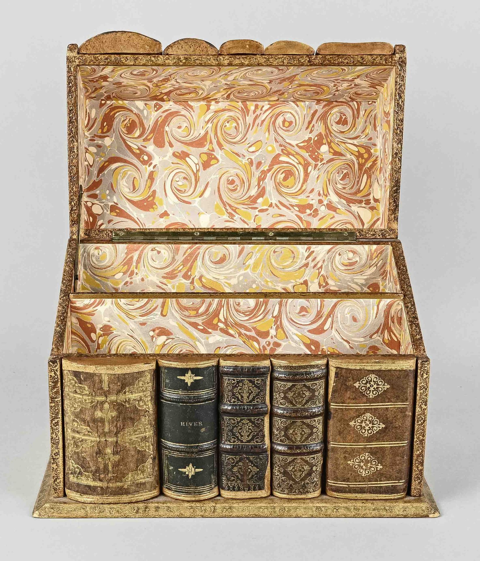 Stationery holder, Germany c. 1900, 2 compartments, front with book covers, height 21 x 27 x 15 cm - Image 4 of 4