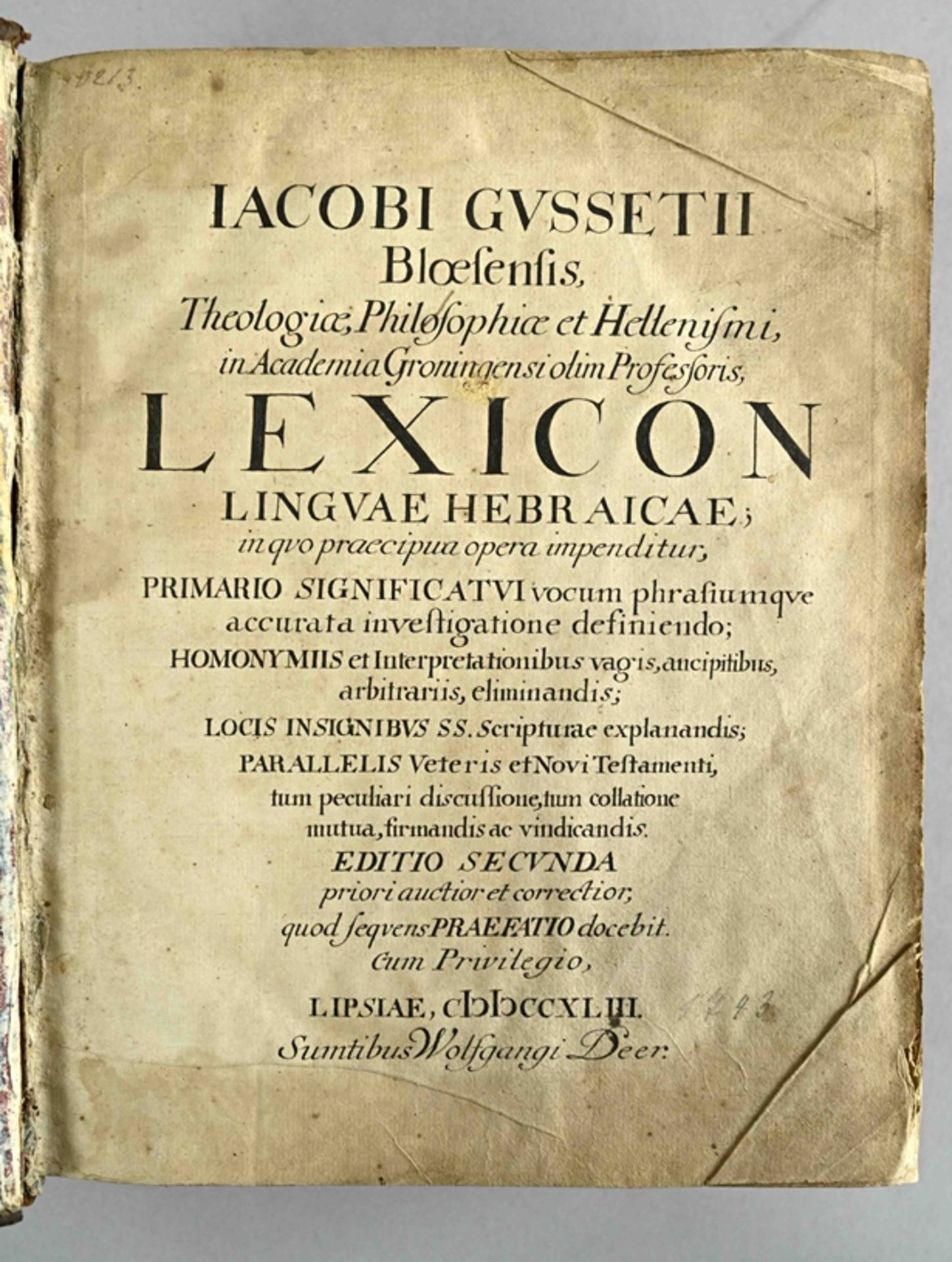 Gousset, Jacques (1635 Blois - 1704 Groningen), Lexicon, linguae Hebraicae, encyclopaedia with copp - Image 4 of 5