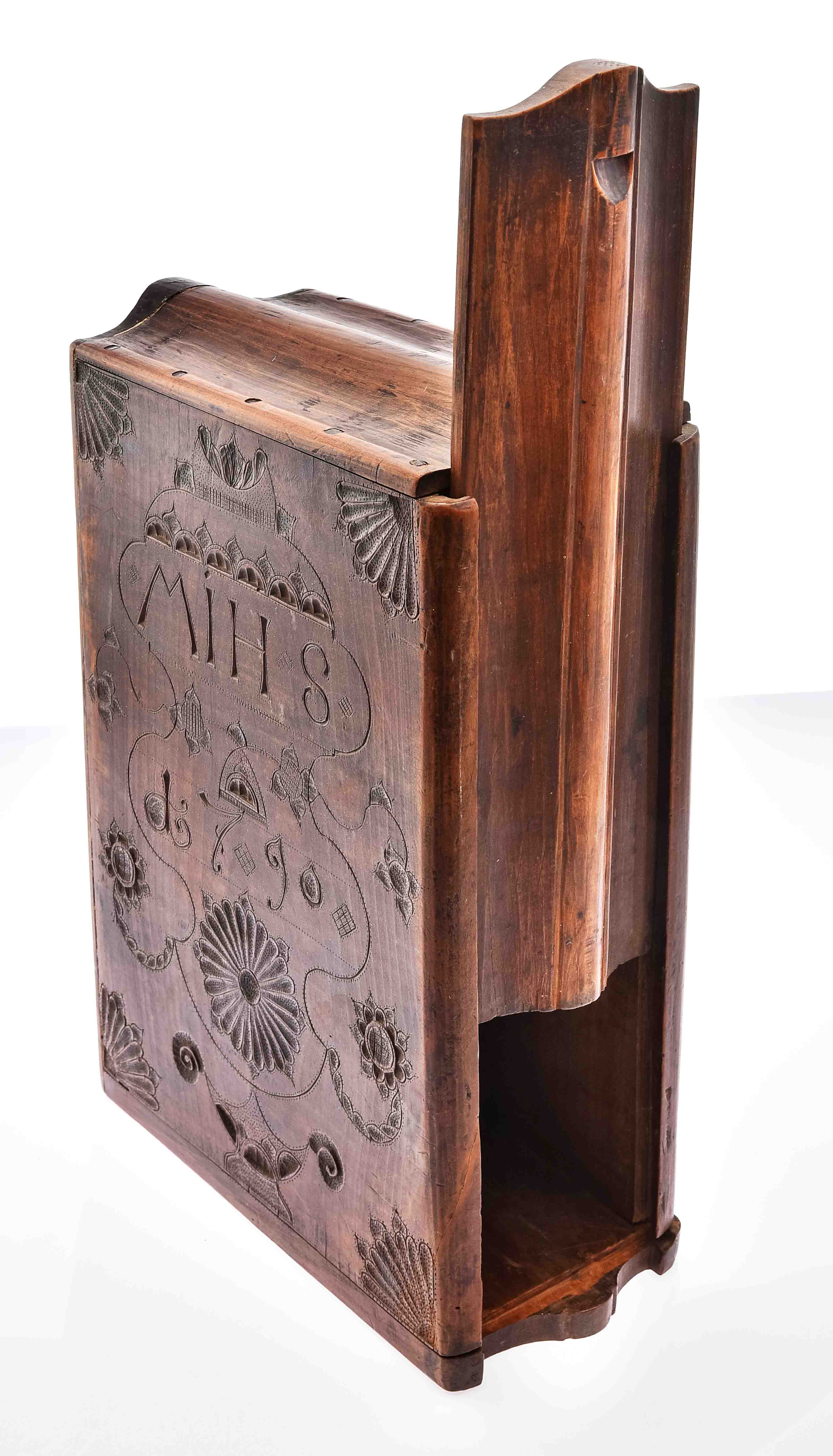 Volume - Book case, probably Swiss, dated 1790. With monogram 'MIH S'. Cherry wood. Front cover orn - Image 4 of 9