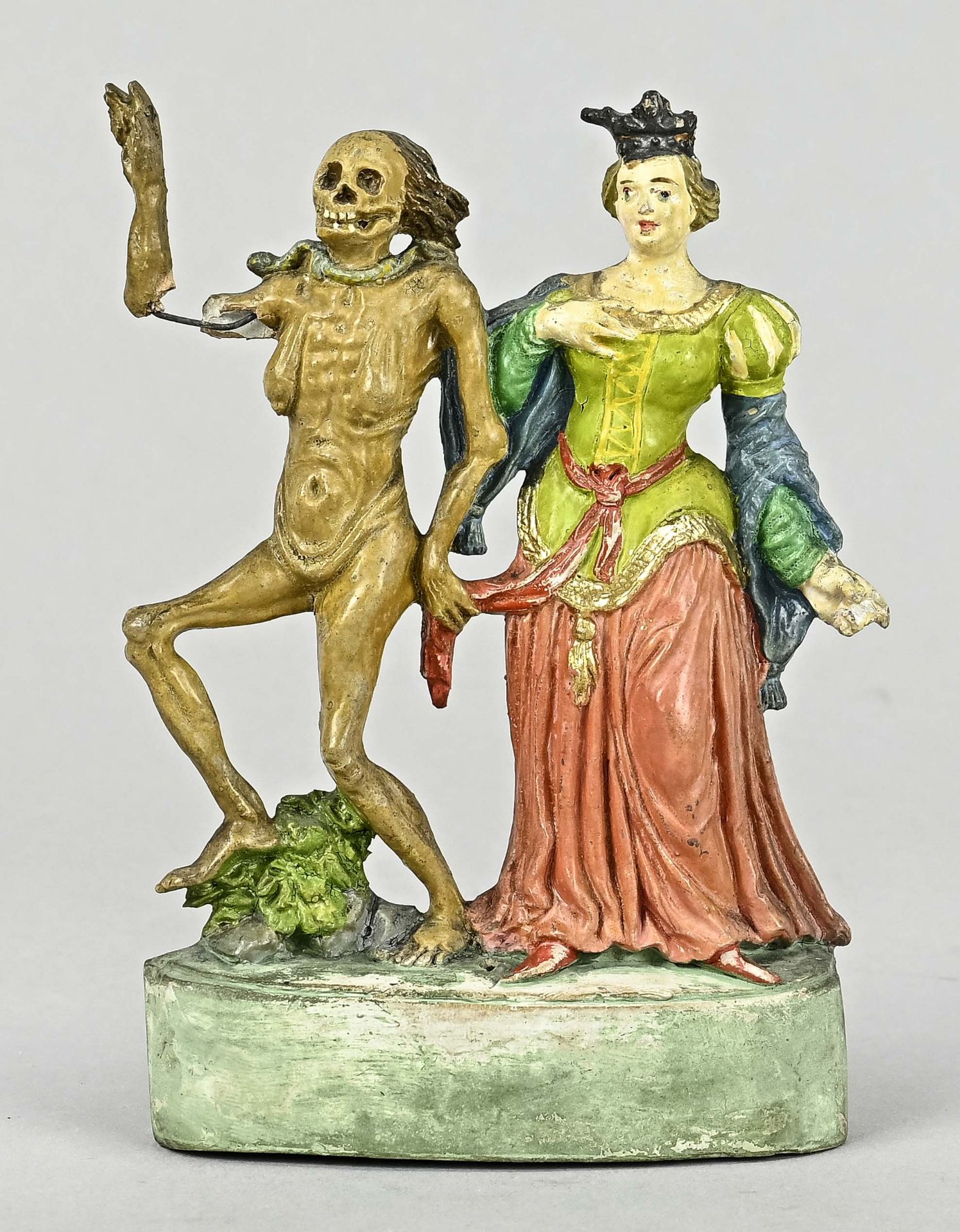 Zizenhausen figure, Basel, 19th century, "Totentanz" (Dance of Death) by Anton Sohn, colored clay, 