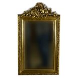 Spiegel, Frankreich, um 1900, plastischer Aufsatz in Stuckarbeit, verziert, vergoldet, Höhe 89 x 5