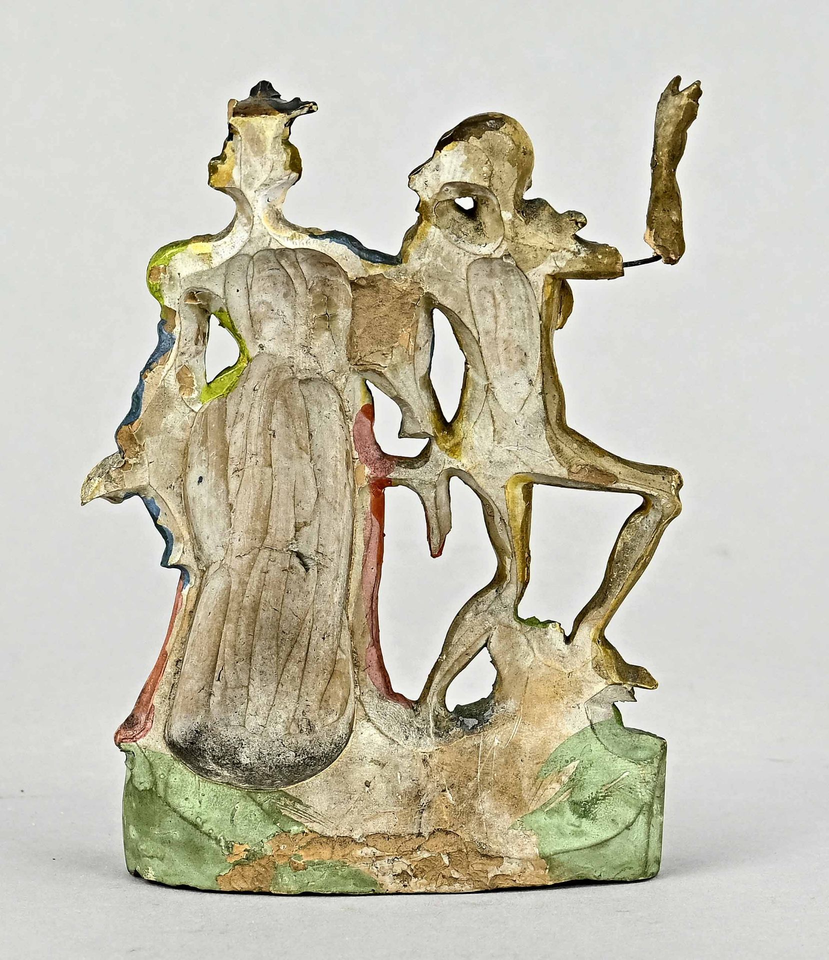 Zizenhausen figure, Basel, 19th century, "Totentanz" (Dance of Death) by Anton Sohn, colored clay,  - Image 2 of 3