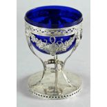 Silberschale, Bonboniere, England um 1815, Silber punziert mit Löwen, blaue Glasschale, Traubenran