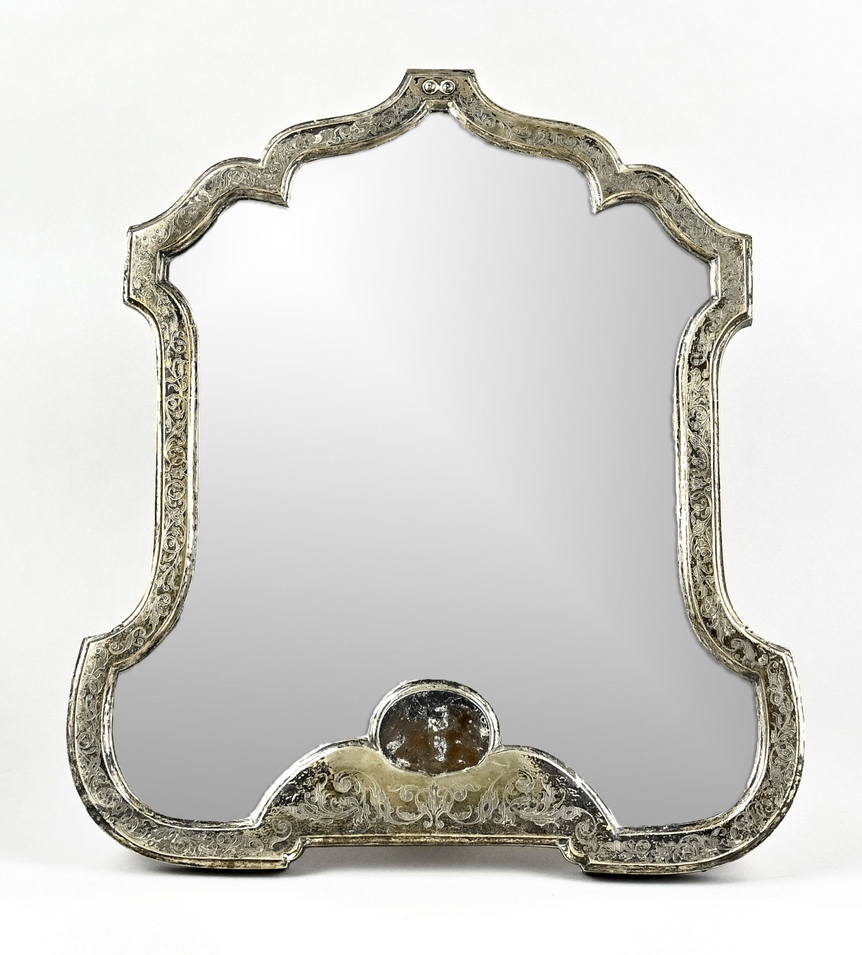 Dressing table mirror, Vienna circa 1900, silver, fine chased work, Viennese woman´s head, master m
