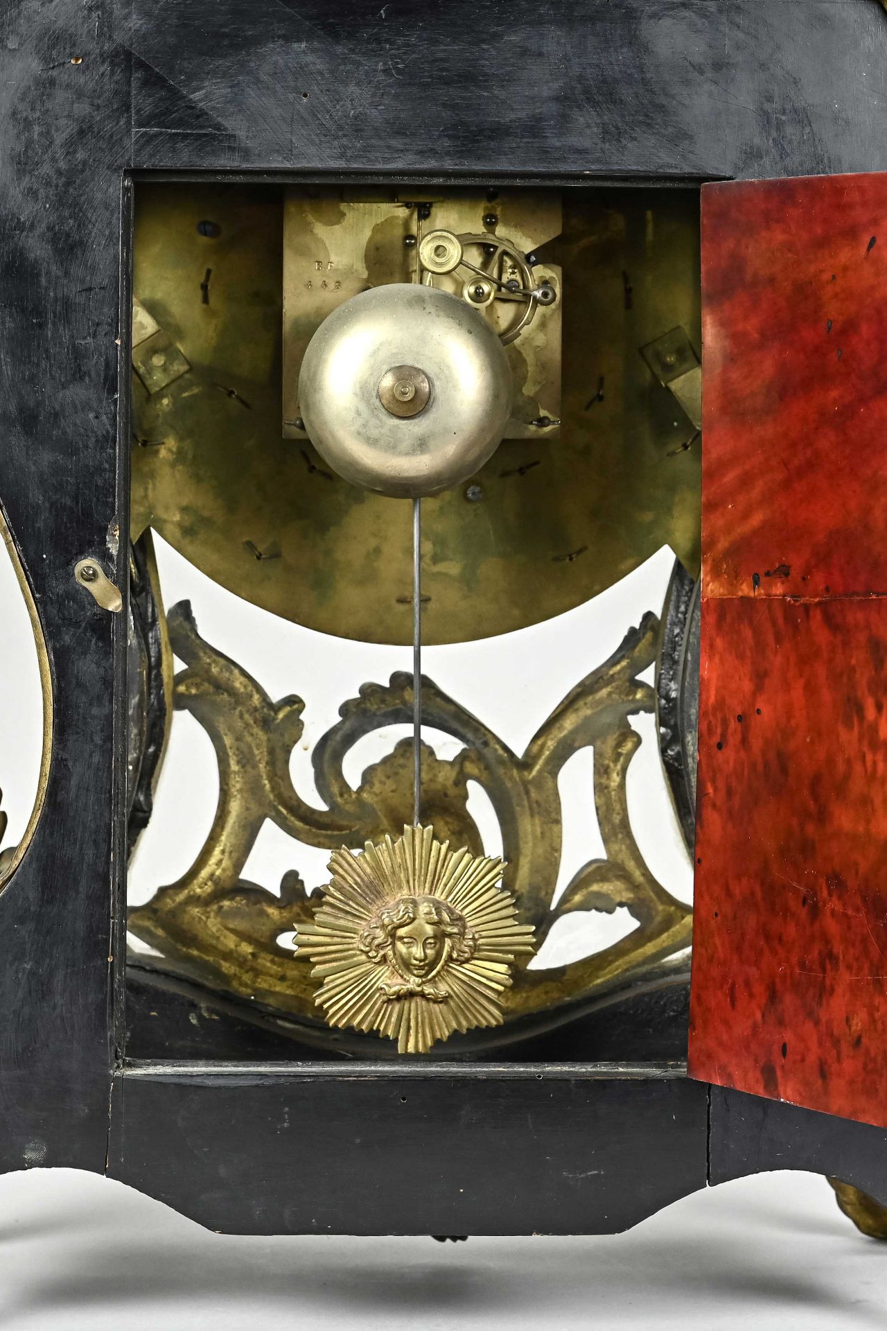 Large cartel clock, France circa 1850, bronze and tortoise shell, dial decorated with bronze inlays - Image 3 of 3