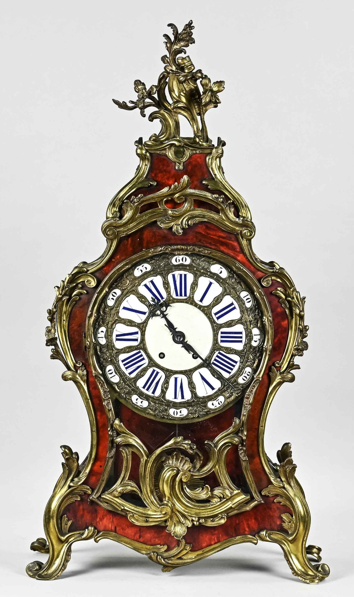 Large cartel clock, France circa 1850, bronze and tortoise shell, dial decorated with bronze inlays